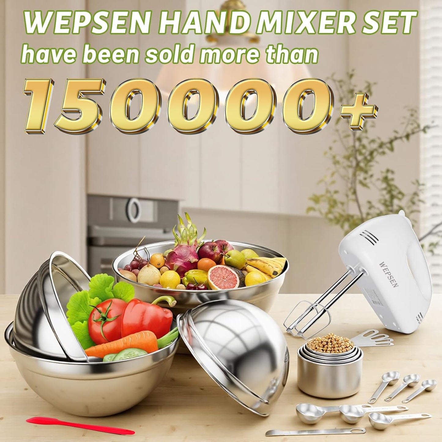 Mixing Bowls Set, 25PCS Stainless Steel Mixing Bowl with Lid Set, Large Nesting Bowls 7, 4.5, 3,2, 1.5QT, Measuring Cups and Spoons Baking Utensils Metal Bowl for Kitchen Prep