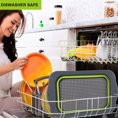 Colander Collapsible, Over Sink Silicone 9 Quart(8.5L) Extra Large Kitchen Strainers with Extendable Handles, Veggies, Fruit and Pasta Foldable Strainer, BPA Free, Kitchen Essential