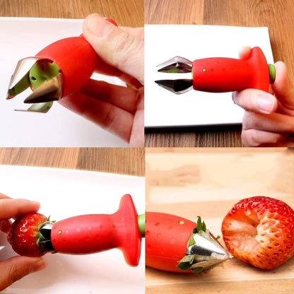 3pcs Strawberry Slicer/Cutter/Corer, Strawberry Huller Fruit Leaf Stem Remover Salad Cake Tools for Kitchen Gadget Accessories, 2 Leaf Stem Removers, 1 Cutter