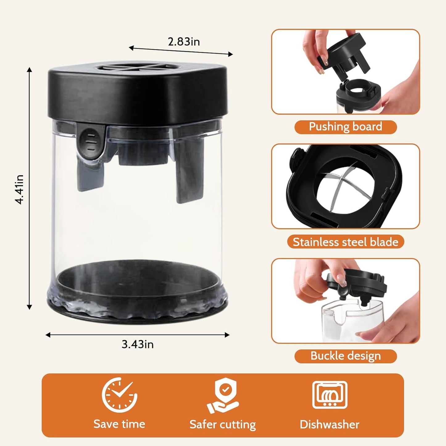 Fruit Slicer Cup, Strawberries,Grapes, Eggs, Cucumber carrot Even Pieces in Seconds - Detachable Cutter with Push Plate (Black)