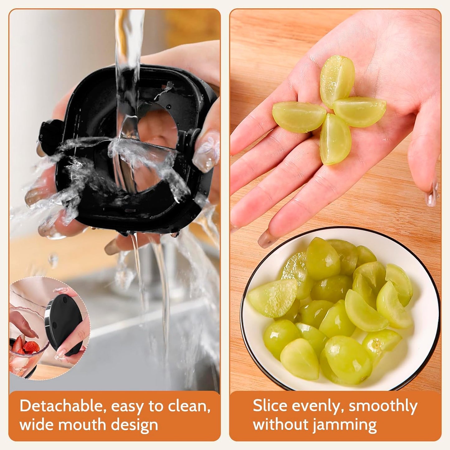 Fruit Slicer Cup, Strawberries,Grapes, Eggs, Cucumber carrot Even Pieces in Seconds - Detachable Cutter with Push Plate (Black)