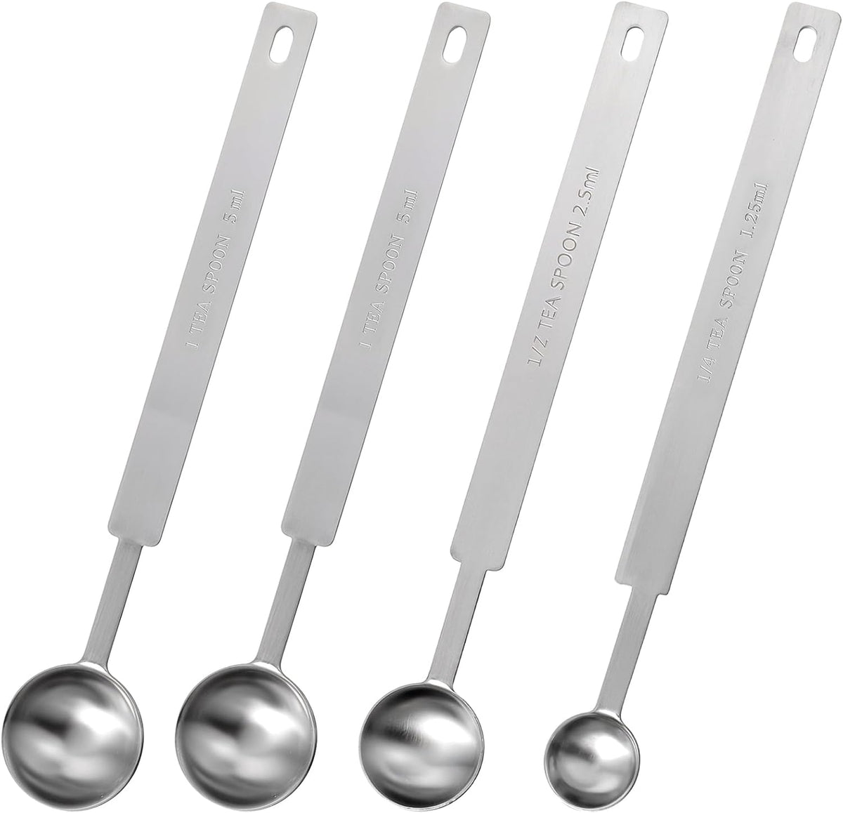 4pcs Teaspoons Measuring Spoon,7In Long Handle Measuring Spoons, Stainless Steel Long Measuring Spoons Includes 1/4 tsp, 1/2 tsp, 1 tsp for Accurate Measure Liquid Dry Ingredients Ground Coffee