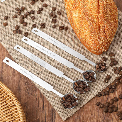 4pcs Teaspoons Measuring Spoon,7In Long Handle Measuring Spoons, Stainless Steel Long Measuring Spoons Includes 1/4 tsp, 1/2 tsp, 1 tsp for Accurate Measure Liquid Dry Ingredients Ground Coffee