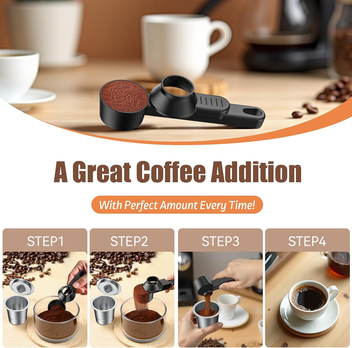 Coffee Scoop for Reusable K Cup: Funnel Easy Filling Coffee Pods
