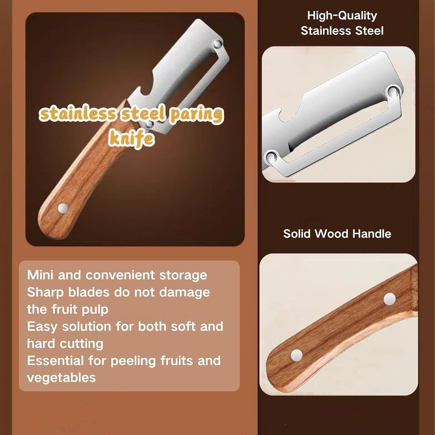 2 PCS Multi-Functional Kitchen Peeler, Vegetable Peeler, Wooden Kitchen Tool, Premium Wooden Handle - Stainless Steel Single Blade & Built-In Bottle Opener, Suitable for Peelable Vegetables & Fruits