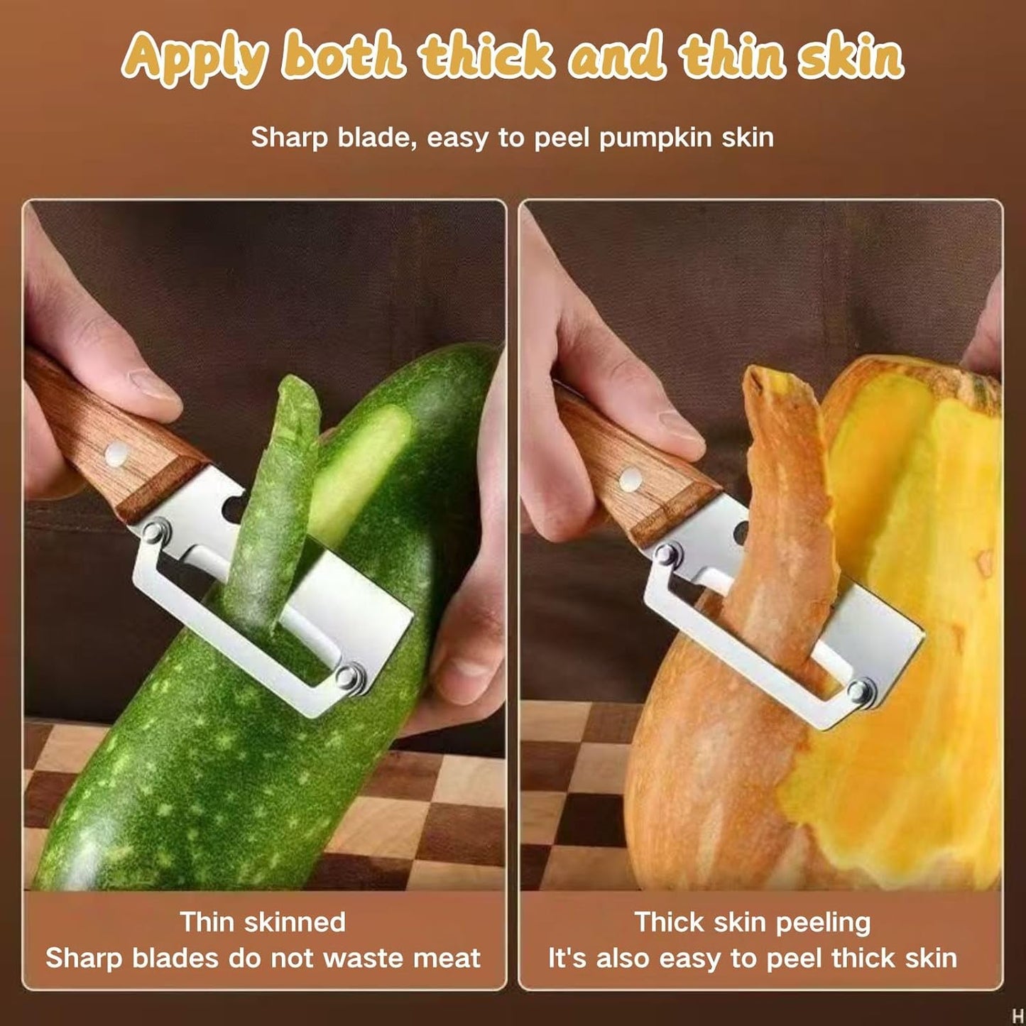2 PCS Multi-Functional Kitchen Peeler, Vegetable Peeler, Wooden Kitchen Tool, Premium Wooden Handle - Stainless Steel Single Blade & Built-In Bottle Opener, Suitable for Peelable Vegetables & Fruits