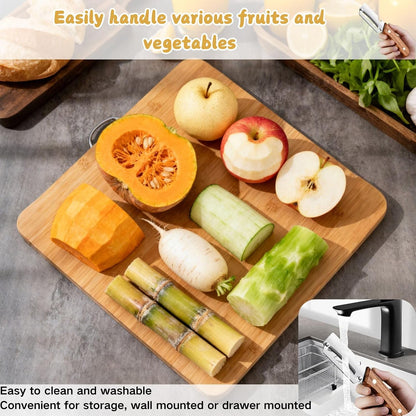 2 PCS Multi-Functional Kitchen Peeler, Vegetable Peeler, Wooden Kitchen Tool, Premium Wooden Handle - Stainless Steel Single Blade & Built-In Bottle Opener, Suitable for Peelable Vegetables & Fruits