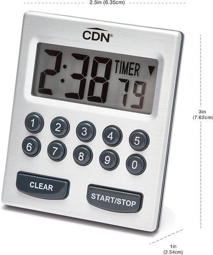 CDN Direct Entry 2- Alarm Digital Kitchen Timer | Counts Up & Down, 10 Hours by Hours, Minutes & Seconds, Big Digit, Loud & Long Audio/Vibrate Alarm, Stand, Hang, Magnet Mounting - TM30