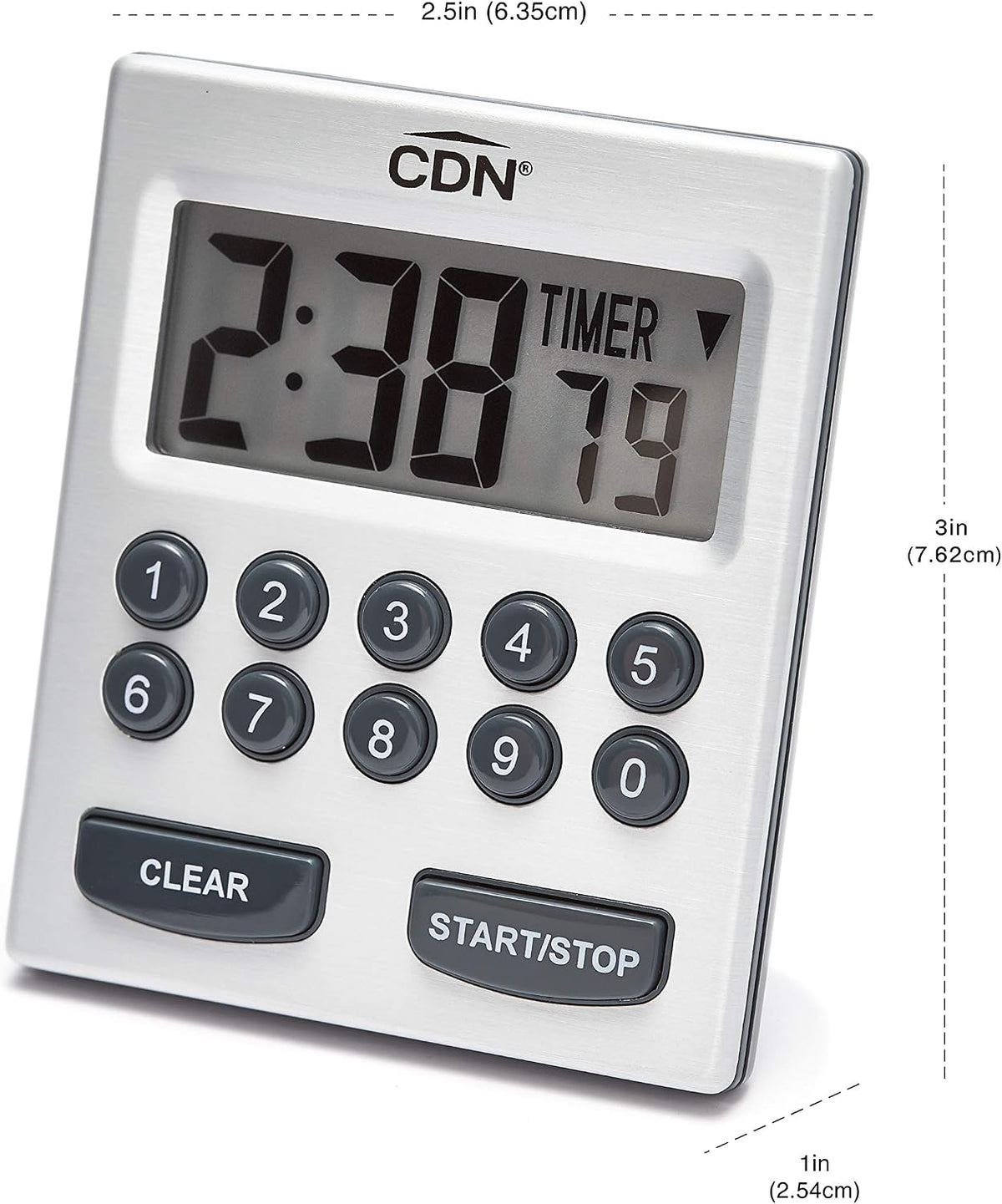 CDN Direct Entry 2- Alarm Digital Kitchen Timer | Counts Up & Down, 10 Hours by Hours, Minutes & Seconds, Big Digit, Loud & Long Audio/Vibrate Alarm, Stand, Hang, Magnet Mounting - TM30