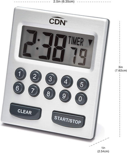 CDN Direct Entry 2- Alarm Digital Kitchen Timer | Counts Up & Down, 10 Hours by Hours, Minutes & Seconds, Big Digit, Loud & Long Audio/Vibrate Alarm, Stand, Hang, Magnet Mounting - TM30