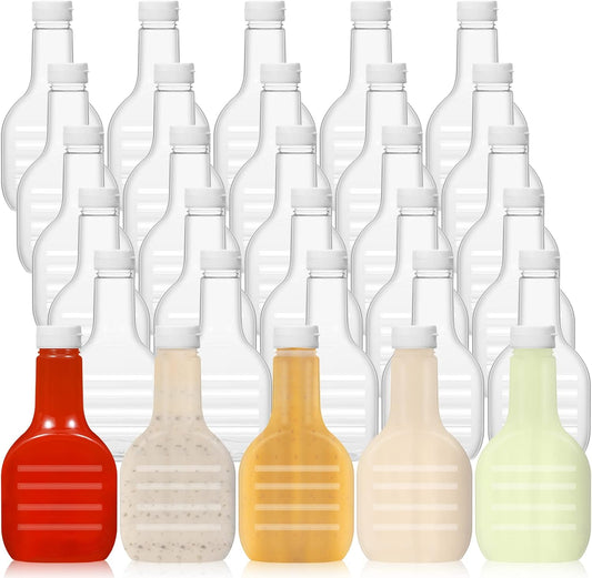 30 Pack 16oz Clear Plastic Salad Dressing Bottles Bulk Empty Squeeze Bottle with White Flip Top Cap for BBQ Condiment Sauce Ketchup Salad Dressing