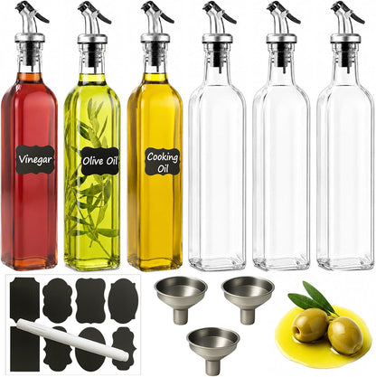 Olive Oil Dispenser Bottle 4Pack, 17oz Oil and Vinegar Dispenser Set, Glass Oil Dispenser for Kitchen with 4 Plastic Pourer, 2 Stainless Steel Funnel, 1 Pen and 8 Label for Kitchen