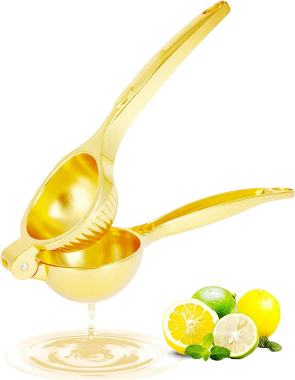 Lemon Squeezer, Heavy Duty Zinc Alloy Manual Citrus Juicer Hand Press,High Yield Threaded Groove Small Oranges Limes Juicer, Juice Maker for Cocktails Home Restaurant Kitchen Utensils(Gold)
