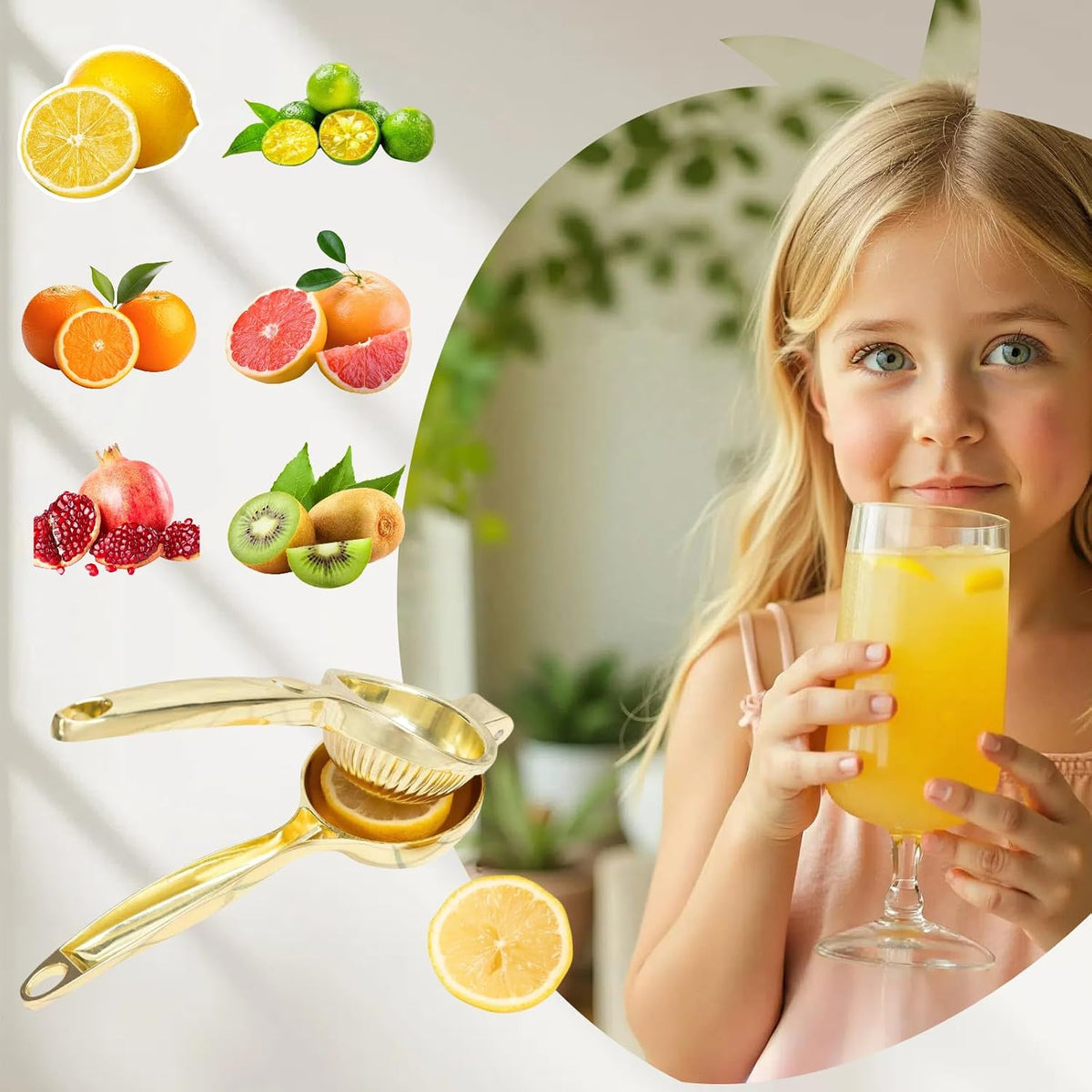Lemon Squeezer, Heavy Duty Zinc Alloy Manual Citrus Juicer Hand Press,High Yield Threaded Groove Small Oranges Limes Juicer, Juice Maker for Cocktails Home Restaurant Kitchen Utensils(Gold)