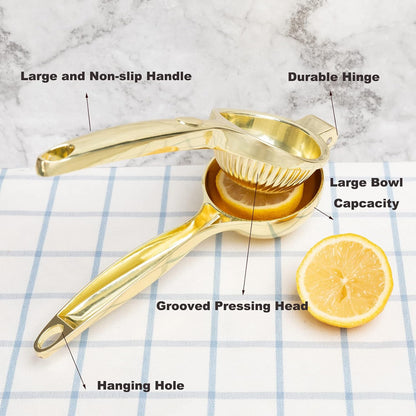 Lemon Squeezer, Heavy Duty Zinc Alloy Manual Citrus Juicer Hand Press,High Yield Threaded Groove Small Oranges Limes Juicer, Juice Maker for Cocktails Home Restaurant Kitchen Utensils(Gold)