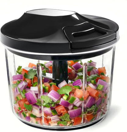 Manual Food Processor Large Vegetable Chopper, 1000ML Pull String Chopper Garlic Mincer Onion Cutter for Veggies,Salad,Fruits, Nuts, BPA Free, Black