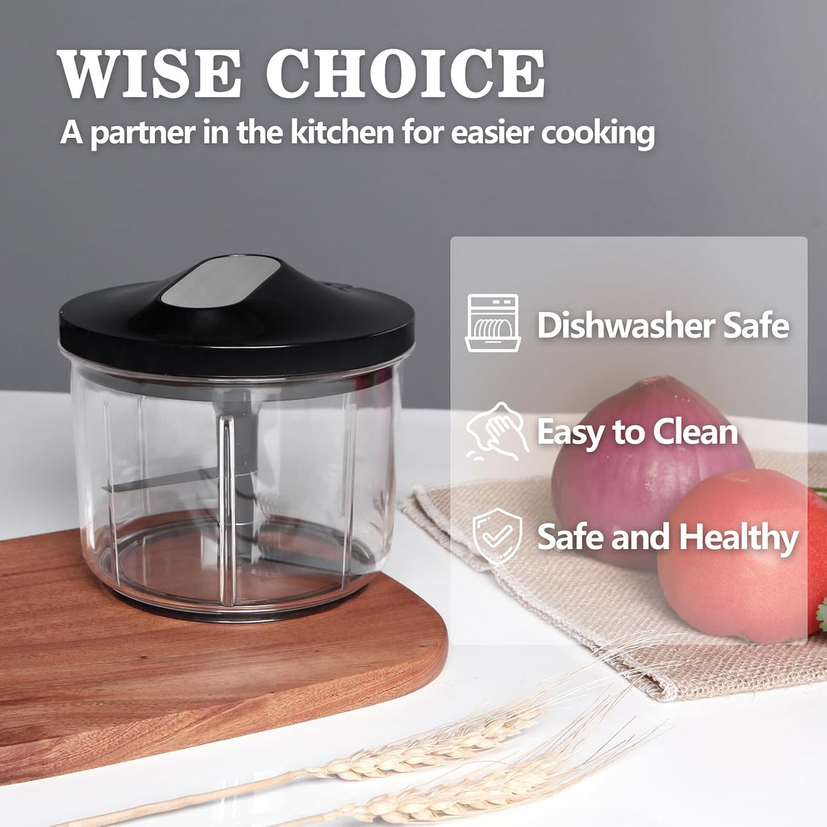 Manual Food Processor Large Vegetable Chopper, 1000ML Pull String Chopper Garlic Mincer Onion Cutter for Veggies,Salad,Fruits, Nuts, BPA Free, Black