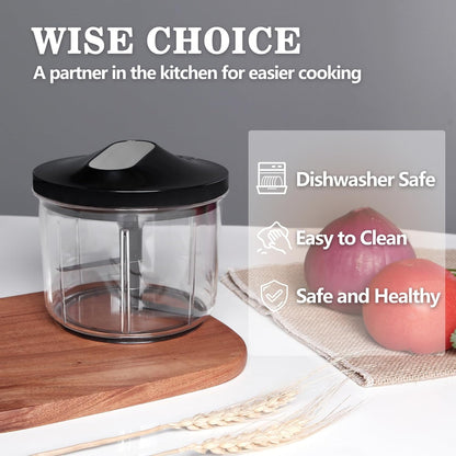 Manual Food Processor Large Vegetable Chopper, 1000ML Pull String Chopper Garlic Mincer Onion Cutter for Veggies,Salad,Fruits, Nuts, BPA Free, Black