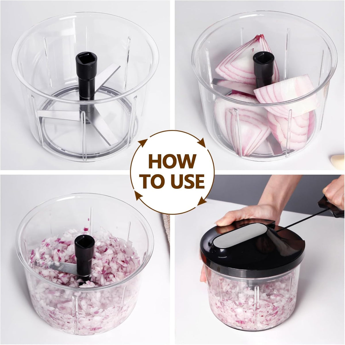 Manual Food Processor Large Vegetable Chopper, 1000ML Pull String Chopper Garlic Mincer Onion Cutter for Veggies,Salad,Fruits, Nuts, BPA Free, Black