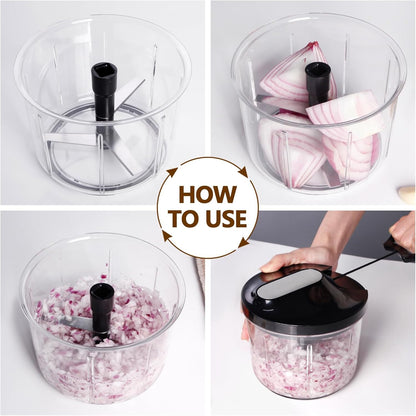 Manual Food Processor Large Vegetable Chopper, 1000ML Pull String Chopper Garlic Mincer Onion Cutter for Veggies,Salad,Fruits, Nuts, BPA Free, Black