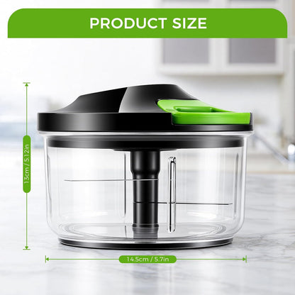 Manual Food Processor Large Vegetable Chopper, 1000ML Pull String Chopper Garlic Mincer Onion Cutter for Veggies,Salad,Fruits, Nuts, BPA Free, Black