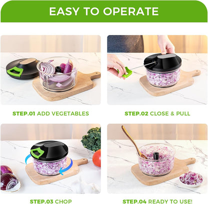 Manual Food Processor Large Vegetable Chopper, 1000ML Pull String Chopper Garlic Mincer Onion Cutter for Veggies,Salad,Fruits, Nuts, BPA Free, Black