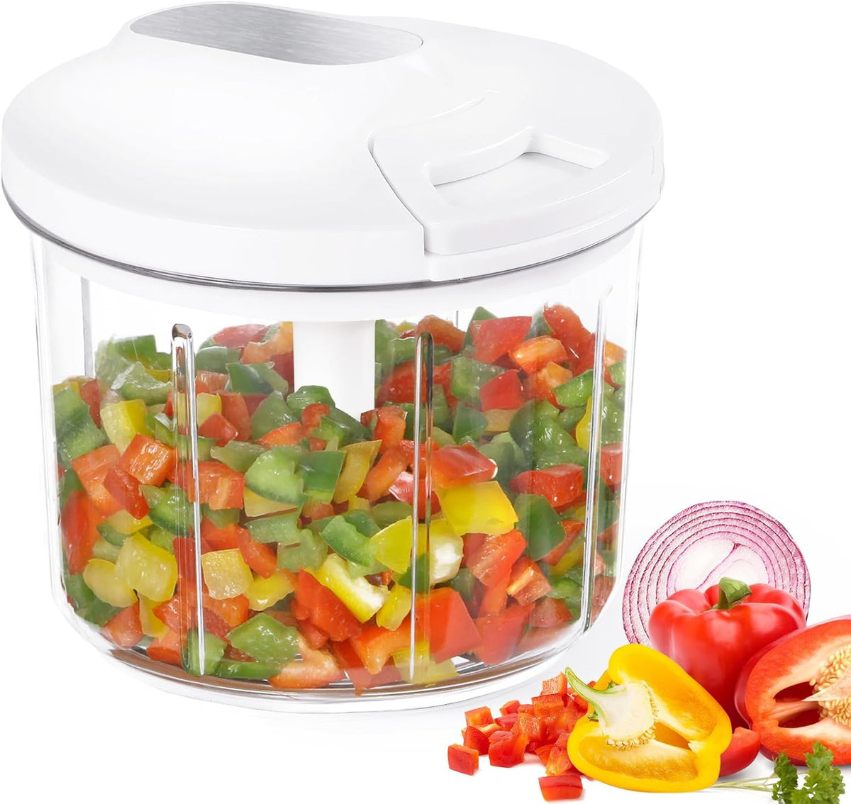 Manual Food Processor Large Vegetable Chopper, 1000ML Pull String Chopper Garlic Mincer Onion Cutter for Veggies,Salad,Fruits, Nuts, BPA Free, Black