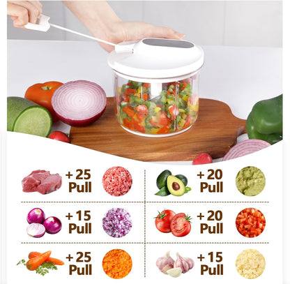 Manual Food Processor Large Vegetable Chopper, 1000ML Pull String Chopper Garlic Mincer Onion Cutter for Veggies,Salad,Fruits, Nuts, BPA Free, Black