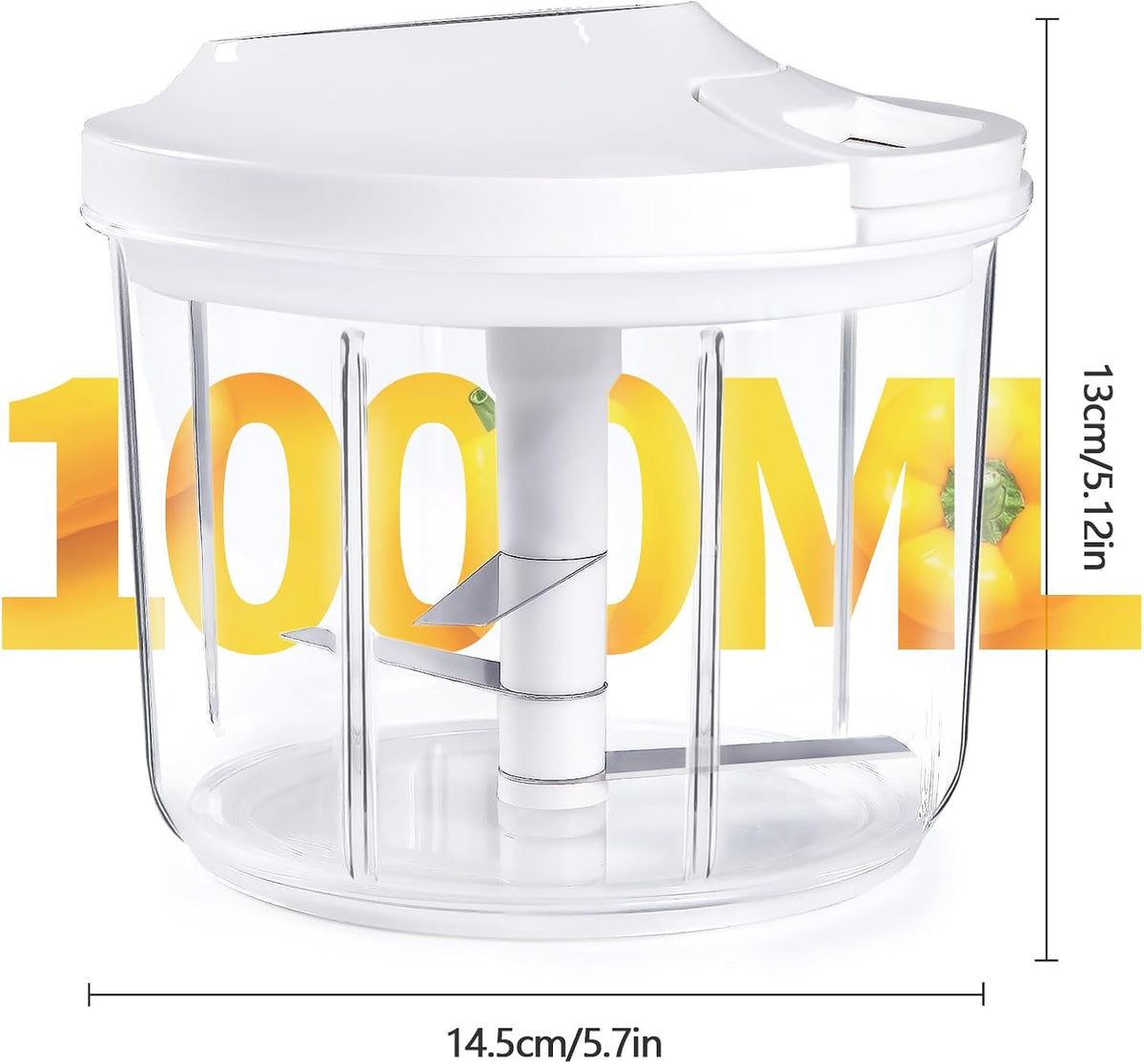 Manual Food Processor Large Vegetable Chopper, 1000ML Pull String Chopper Garlic Mincer Onion Cutter for Veggies,Salad,Fruits, Nuts, BPA Free, Black