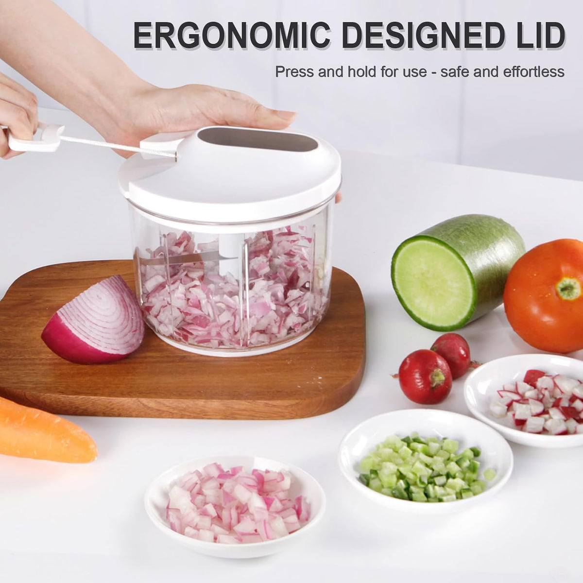 Manual Food Processor Large Vegetable Chopper, 1000ML Pull String Chopper Garlic Mincer Onion Cutter for Veggies,Salad,Fruits, Nuts, BPA Free, Black