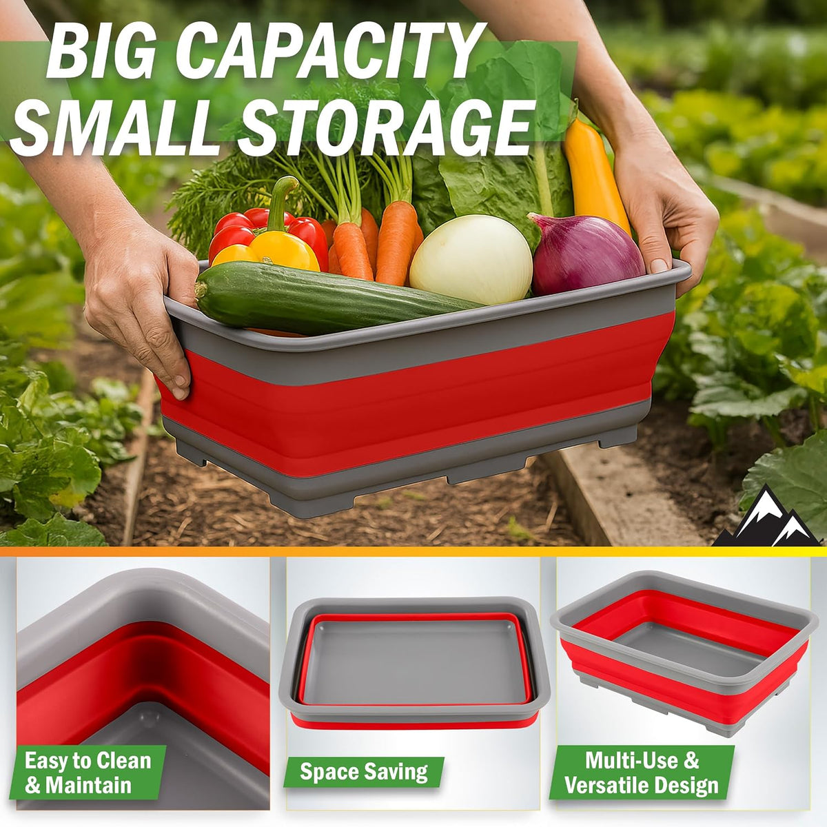 Collapsible Cleaning Caddy - Portable Multi-use Wash Basin, Dish Tub, or Ice Bucket with 7.27L Capacity for Camping and Tailgating (Red)