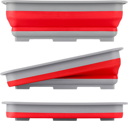 Collapsible Cleaning Caddy - Portable Multi-use Wash Basin, Dish Tub, or Ice Bucket with 7.27L Capacity for Camping and Tailgating (Red)