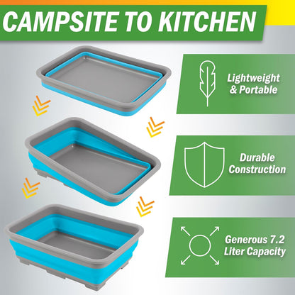 Collapsible Cleaning Caddy - Portable Multi-use Wash Basin, Dish Tub, or Ice Bucket with 7.27L Capacity for Camping and Tailgating (Red)
