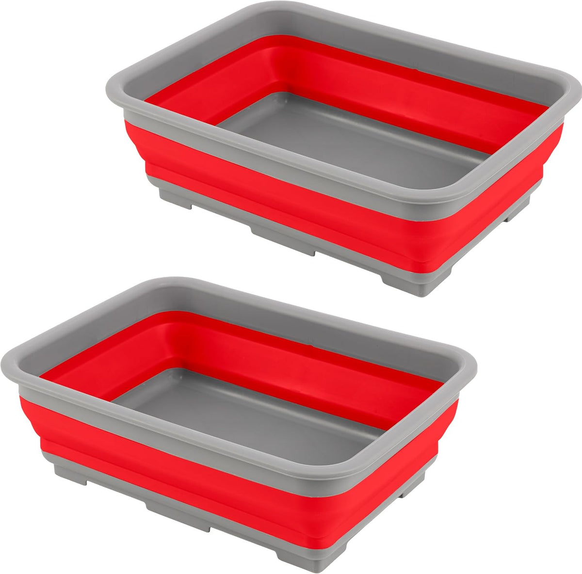 Collapsible Cleaning Caddy - Portable Multi-use Wash Basin, Dish Tub, or Ice Bucket with 7.27L Capacity for Camping and Tailgating (Red)