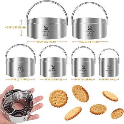 Cookie Cutters (5 Pieces/Set),Round Biscuit Cutter Set with Handle and Big Ring, Professional Baking Dough Cutter Tools for Cakes, Sandwiches, Donuts, Dumplings