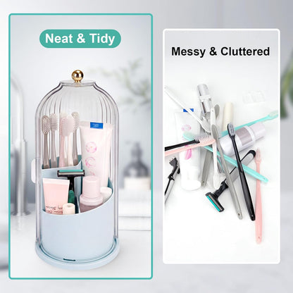 Toothbrush Holders with Sliding Lid, Rotating 3 Slots Bathroom Organizer Countertop, Tooth Brush Toothpaste Holder Bathroom Counter Stand Sink Organizer Caddy for Vanity Makeup Brushes Holder
