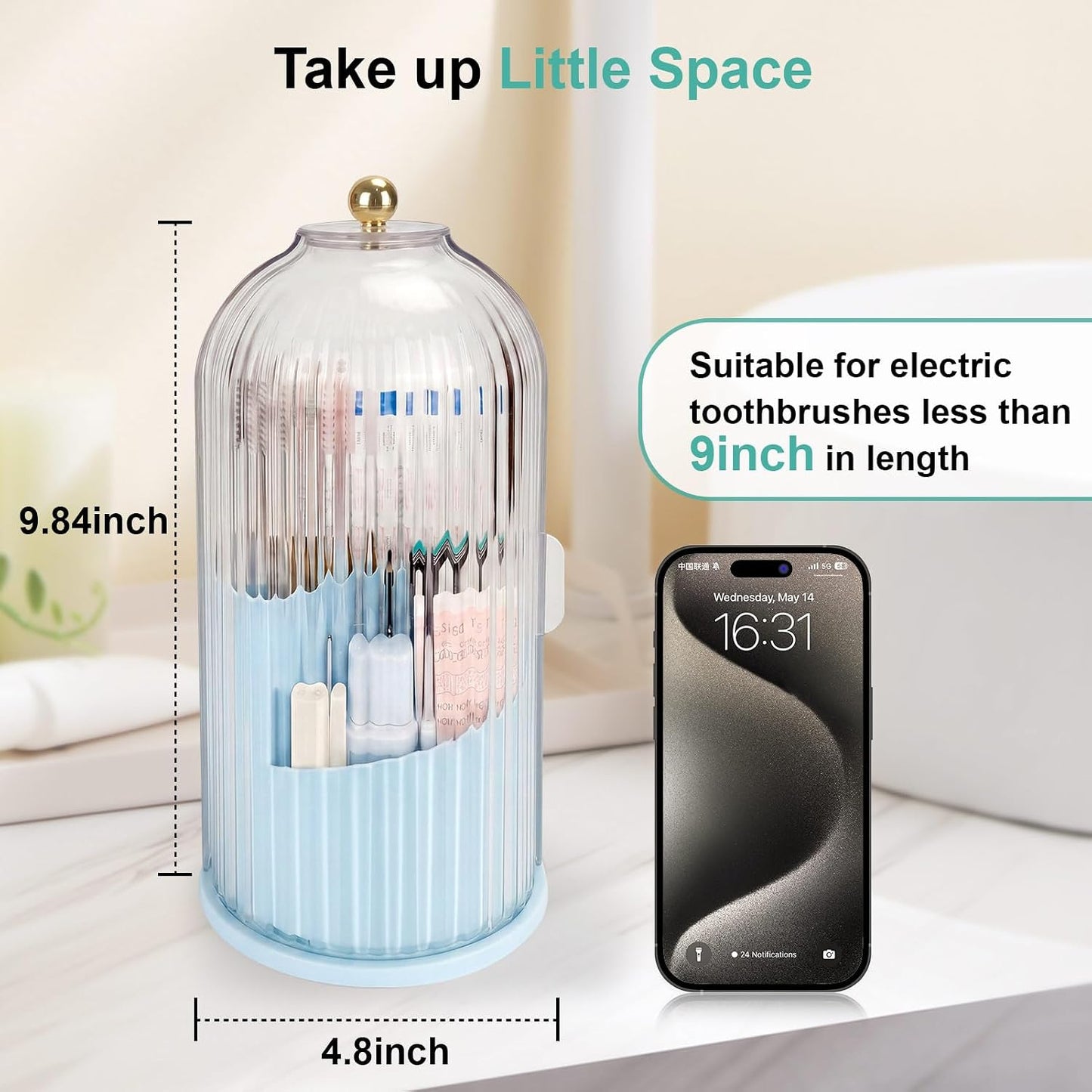 Toothbrush Holders with Sliding Lid, Rotating 3 Slots Bathroom Organizer Countertop, Tooth Brush Toothpaste Holder Bathroom Counter Stand Sink Organizer Caddy for Vanity Makeup Brushes Holder