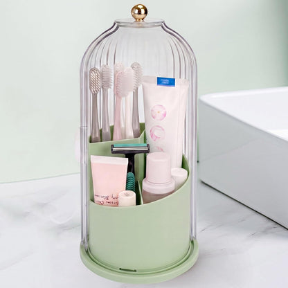 Toothbrush Holders with Sliding Lid, Rotating 3 Slots Bathroom Organizer Countertop, Tooth Brush Toothpaste Holder Bathroom Counter Stand Sink Organizer Caddy for Vanity Makeup Brushes Holder