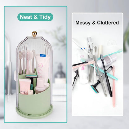 Toothbrush Holders with Sliding Lid, Rotating 3 Slots Bathroom Organizer Countertop, Tooth Brush Toothpaste Holder Bathroom Counter Stand Sink Organizer Caddy for Vanity Makeup Brushes Holder