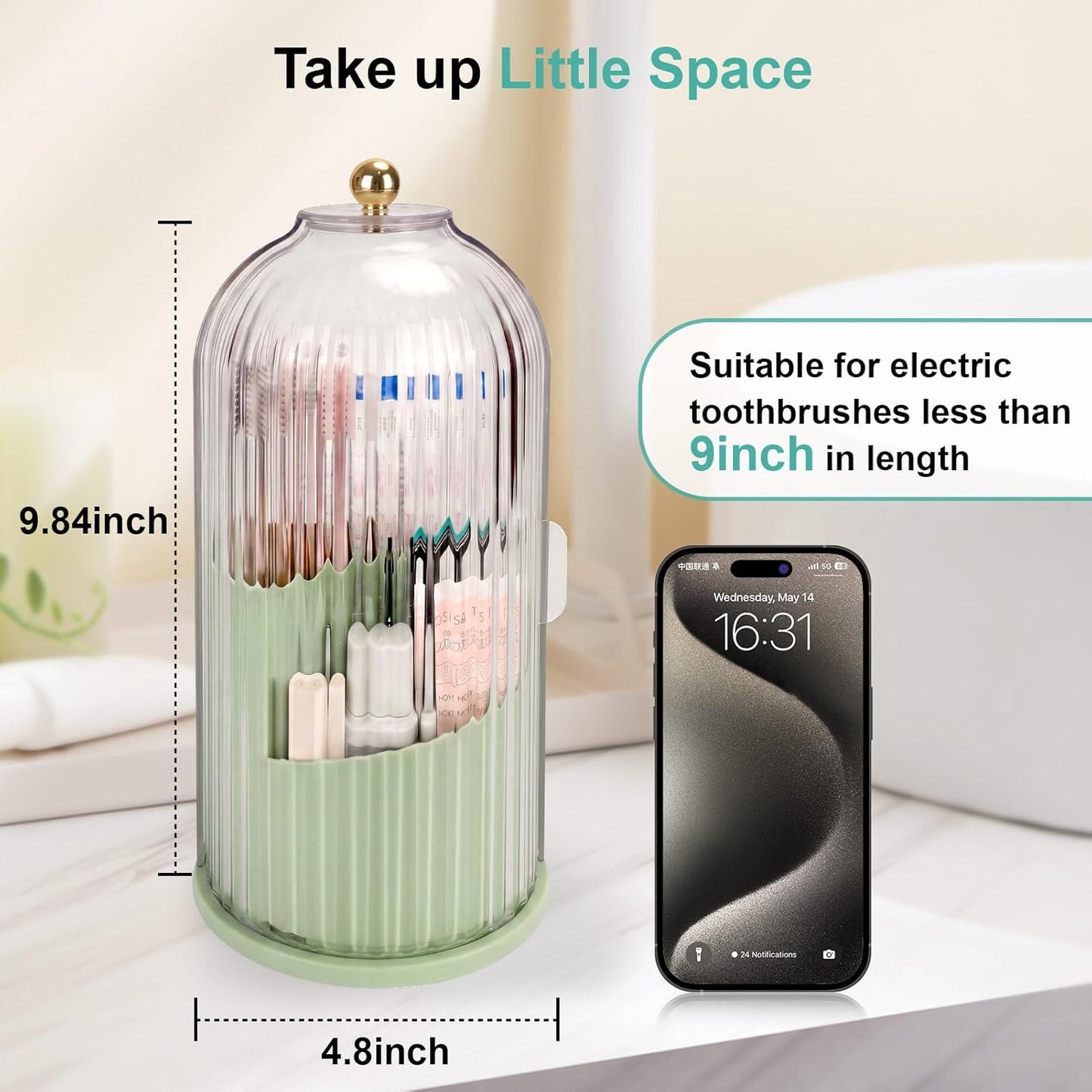 Toothbrush Holders with Sliding Lid, Rotating 3 Slots Bathroom Organizer Countertop, Tooth Brush Toothpaste Holder Bathroom Counter Stand Sink Organizer Caddy for Vanity Makeup Brushes Holder