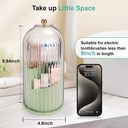 Toothbrush Holders with Sliding Lid, Rotating 3 Slots Bathroom Organizer Countertop, Tooth Brush Toothpaste Holder Bathroom Counter Stand Sink Organizer Caddy for Vanity Makeup Brushes Holder
