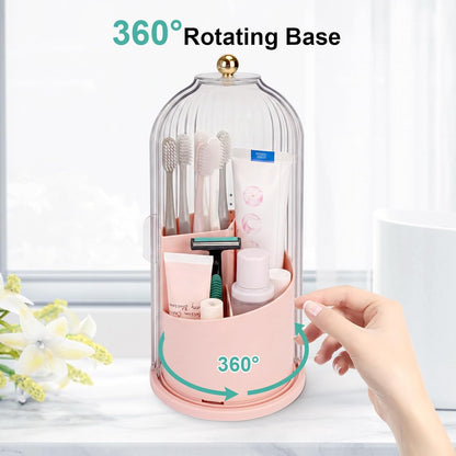 Toothbrush Holders with Sliding Lid, Rotating 3 Slots Bathroom Organizer Countertop, Tooth Brush Toothpaste Holder Bathroom Counter Stand Sink Organizer Caddy for Vanity Makeup Brushes Holder