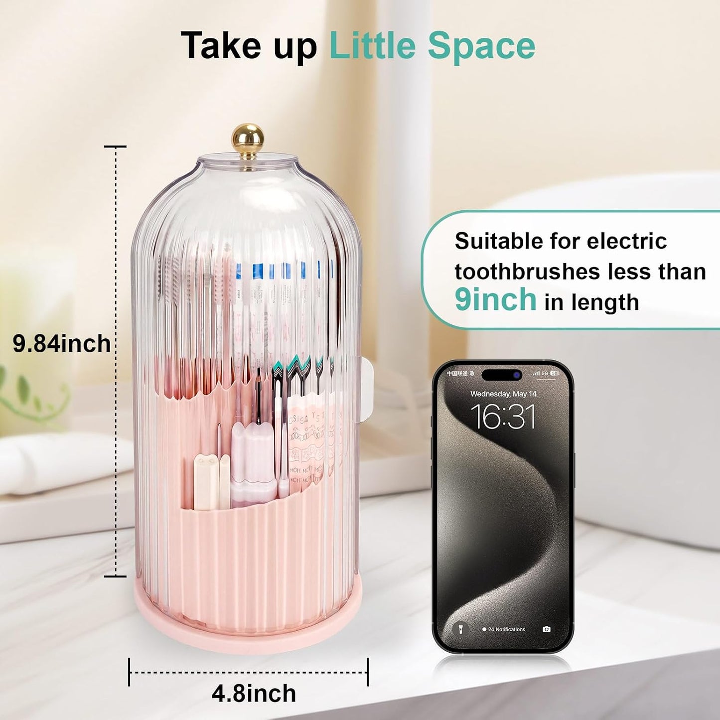 Toothbrush Holders with Sliding Lid, Rotating 3 Slots Bathroom Organizer Countertop, Tooth Brush Toothpaste Holder Bathroom Counter Stand Sink Organizer Caddy for Vanity Makeup Brushes Holder