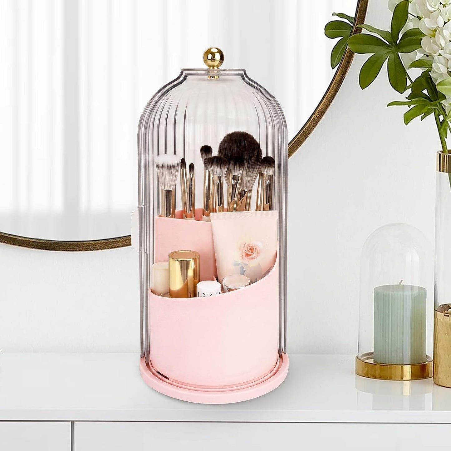 Toothbrush Holders with Sliding Lid, Rotating 3 Slots Bathroom Organizer Countertop, Tooth Brush Toothpaste Holder Bathroom Counter Stand Sink Organizer Caddy for Vanity Makeup Brushes Holder