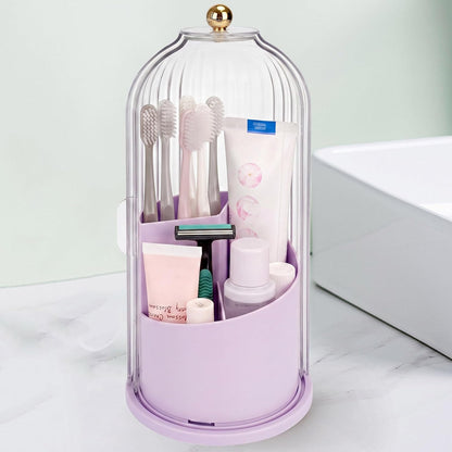 Toothbrush Holders with Sliding Lid, Rotating 3 Slots Bathroom Organizer Countertop, Tooth Brush Toothpaste Holder Bathroom Counter Stand Sink Organizer Caddy for Vanity Makeup Brushes Holder