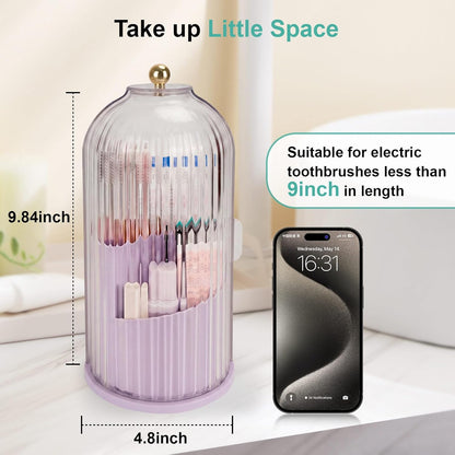 Toothbrush Holders with Sliding Lid, Rotating 3 Slots Bathroom Organizer Countertop, Tooth Brush Toothpaste Holder Bathroom Counter Stand Sink Organizer Caddy for Vanity Makeup Brushes Holder