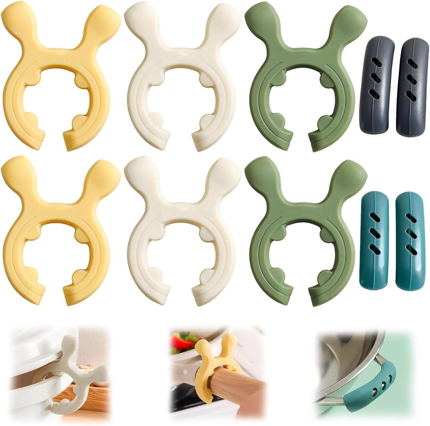 6PCS Silicone Pot Handle Spatula Rack Heat Resistant Spoon Rest Kitchen Set | Non-Slip Multifunction Silicone Kitchen Set. Protects From Heat & Burns. Includes Spoon Rest, Steam Vent & Pot Handle Covers