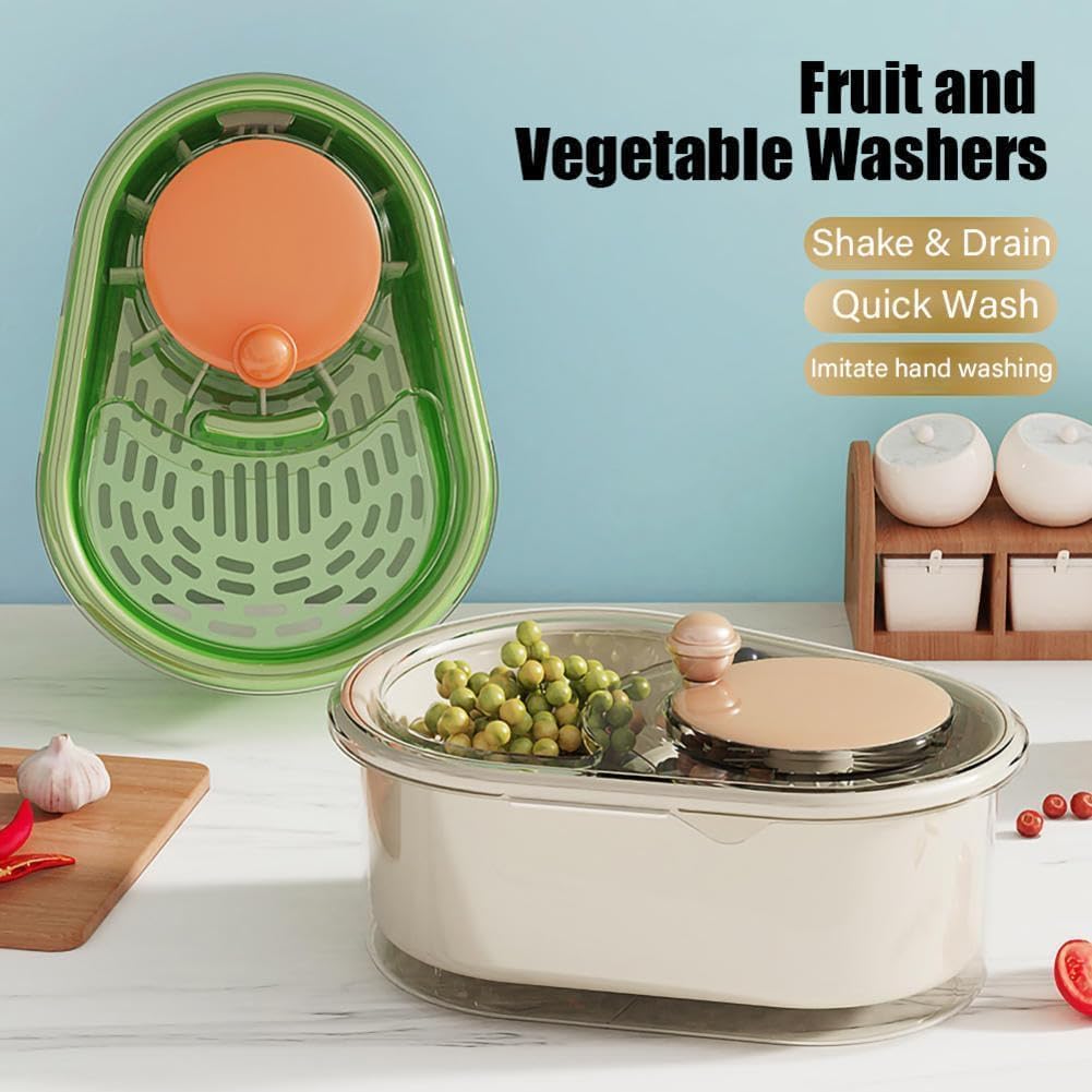 2025 New Fruit Cleaner Spinner, Large Multifunctional Vegetable Washer Bowl with Brush, Fruit Scrubber for Home Kitchen (Green)