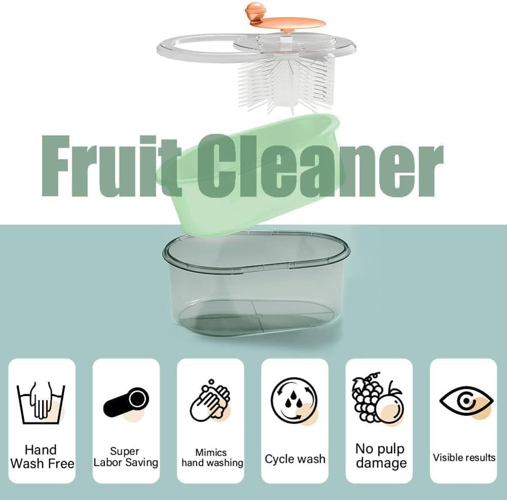 2025 New Fruit Cleaner Spinner, Large Multifunctional Vegetable Washer Bowl with Brush, Fruit Scrubber for Home Kitchen (Green)