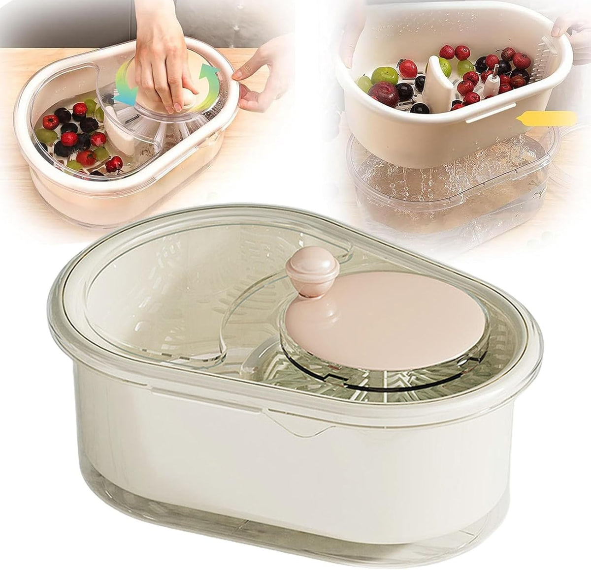 2025 New Fruit Cleaner Spinner, Large Multifunctional Vegetable Washer Bowl with Brush, Fruit Scrubber for Home Kitchen (Green)